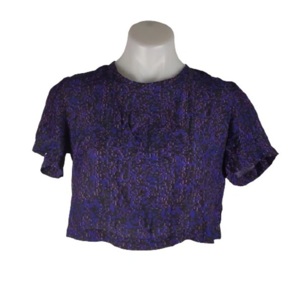 Silence + Noise Top Size Small Blue Pink Black Crop Zip-up Back Short Sleeves